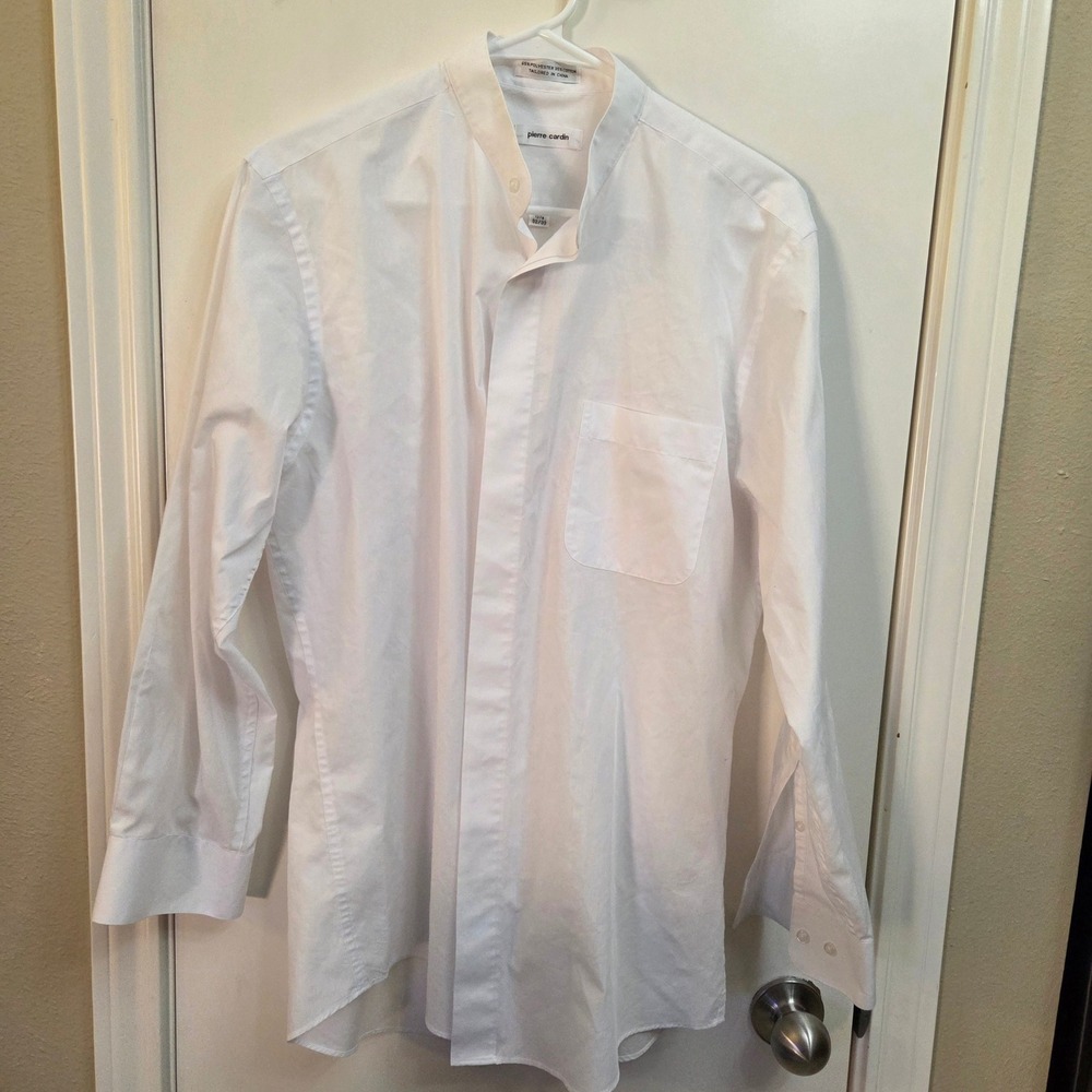 Pierre Cardin Mens Banded Collar Dress Shirt White Hidden Placket 15.5 32/33